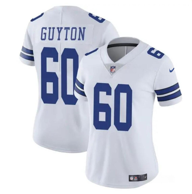 Women's Dallas Cowboys #60 Tyler Guyton White 2024 Draft Vapor Limited Football Stitched Jersey(Run Small)